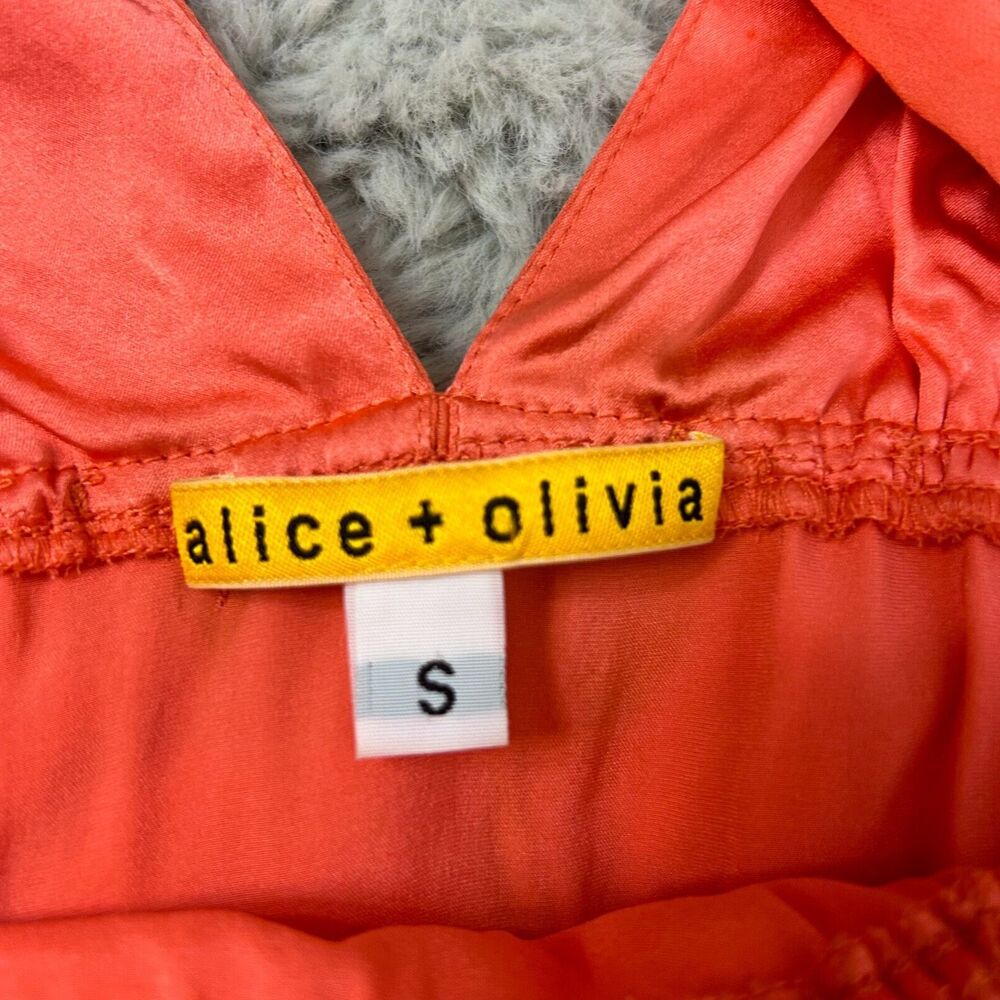 ALICE + OLIVIA Fit & Flare Silk Tiered Mini Dress - Coral Orange Tangeri… - Picture 7 of 11